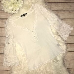 Love Stitch White Boho Crochet Sleeve Top